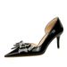 638-AH17 Fashion Banquet Women's With High Thin Heels, Shallow Mouth, Sharp Toe, Lacquer Leather, Water Diamond Bow Tie_vogvips.com