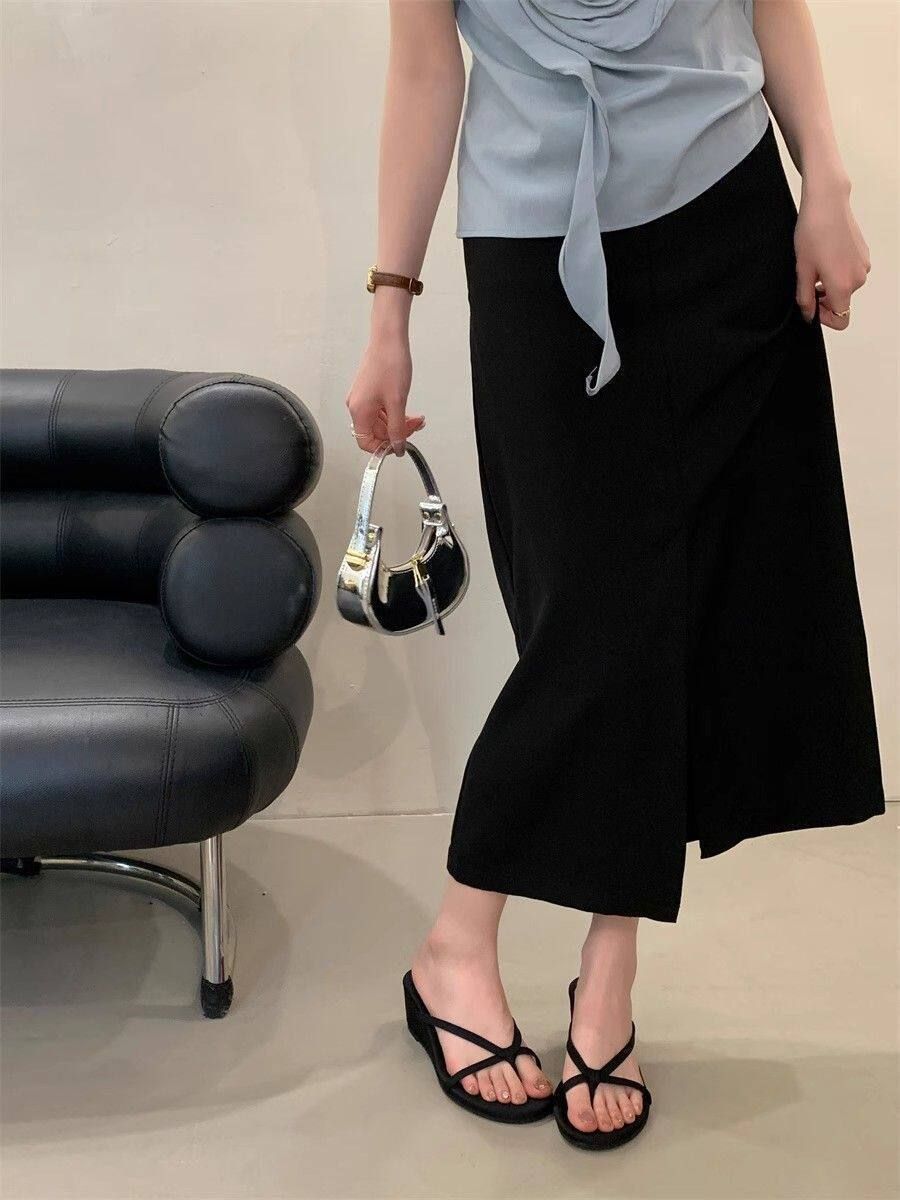 Black Thick-soled Women's Flip-flops For Outdoor Wear, Summer 2025 New Model, Wedge Heel, Non-slip, Height-increasing,_vogvips.com