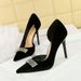 1363-K67 Sexy Mature Style Pointed Toe Side Hollow High Heels Metal Rhinestone Shallow Mouth Stiletto Fashion Women's_vogvips.com