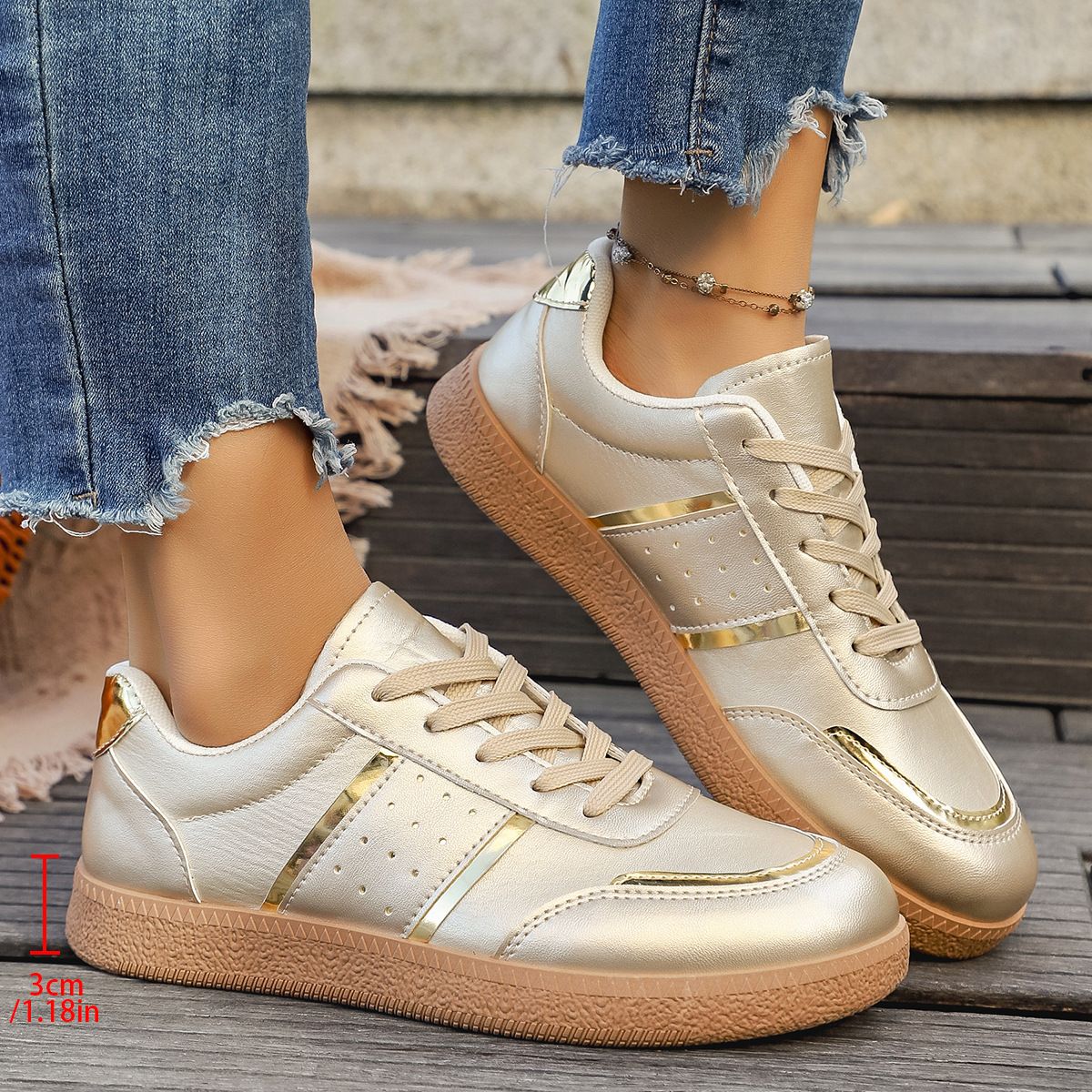 Gold Classic Style Women's Flat Shoes Lightweight Single Shoes Lace Up Round Toe Elegant Fashion_vogvips.com