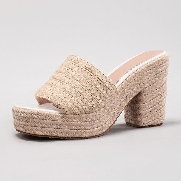 Women's Shoes Women's Rope Wedge Thick Soled Sandals Braided Straw Rope One Line Summer Waterproof Platform High Heels_vogvips.com