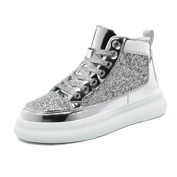 Men's Thick-soled High-top Shoes With Sequins Mid-top Street Dance Casual Sneakers Large Size Trendy_vogvips.com