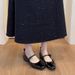 Sheepskin Version Bow Tie Silver Mary Jane Shoes Low Heel Square Toe Shallow Mouth Ballet Style Single Shoes For Women_vogvips.com