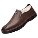 European Warm Series Men's Casual Leather Sh, Trendy Soft Sole Slip-On Loafers For Middle-aged And Elderly Fathers, Fleece-lined Cotton_vogvips.com