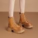 2025 New British Style Yellow For Women Thick Sole Genuine Leather Martin Lace-up Casual Chunky Heel Short Boots_vogvips.com