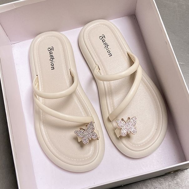 Hot-Selling Bowknot Toe-Slip Wo, Summer Retro Flip-Flops, Fashionable And Versatile Outdoor One-Strap Slippers For_vogvips.com