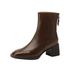 High-heeled Short Boots For Women, Slim-fit Boots, 2025 New French-style Brown Winter Boots, Women's Chunky Heel Square-toed Mid-c_vogvips.com