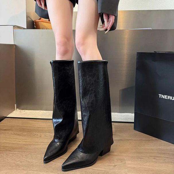 Retro Pants Pointed Tall Thick High Heel Long Tube But Knee Boots Children Autumn And Winter Spice Girls 251110_vogvips.com