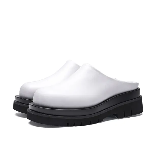 Luxury Platform Man Half Slippers With Heels Genuine Leather 2024 Summer Wedding Business Social Shoes Outside Sandals_vogvips.com