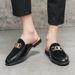 Mens Designer Brand Italian Casual Chain Loafers Leather Luxury Business Men Half Shoes Drop Ship Mules Black Slides_vogvips.com