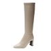 Korean Style White Pointed Toe High Over-the-Knee Thick Heel Slim Elastic Long Petite Rider Boots_vogvips.com