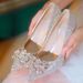 Crystal High Heels Women's Wedding Bridal Shoes Summer New Mid Heel PU Material Pointed Toe Dress Shoe_vogvips.com