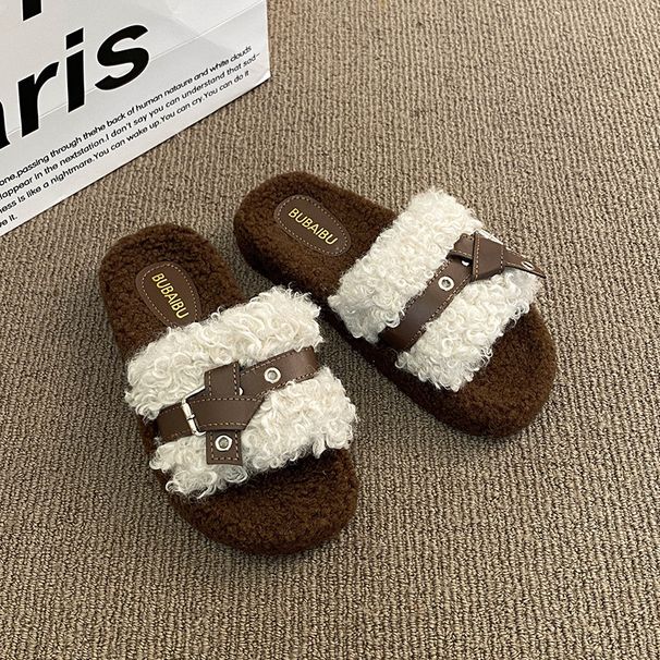 Platform Fluffy For Women, Outdoor Wear, Autumn And Winter New Style, Petite Thick Sole, Versatile Belt Buckle,_vogvips.com