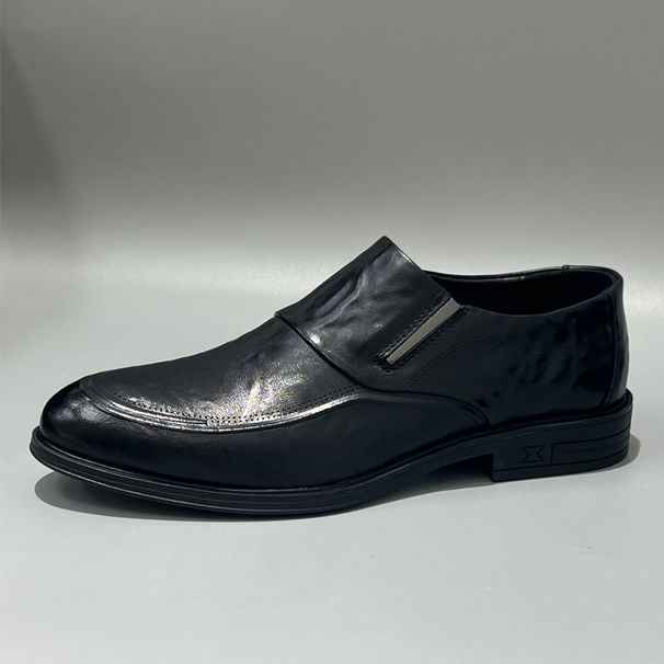 High-end Genuine Leather Versatile Pointed Toe Slip-on Business Casual Formal First Layer Cowhide Men's Shoes_vogvips.com