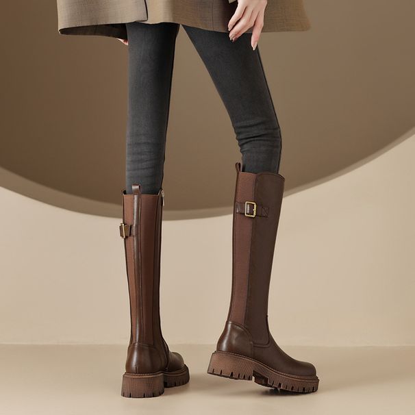 Nai Pai Super Legs~ Full Leather Round Toe Thick Sole Knight For Women 2024 Over-the-Knee Chunky Heel Long Boots_vogvips.com