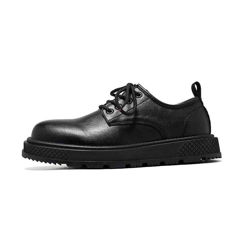Euro Step 2025 Spring And Autumn New Solid Color Heel British Style Low Top Black Casual Thick Sole Brogue Business Shoes 4735-R_vogvips.com