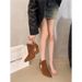 Women's Roman Sandals With Chunky Heel - Retro Open-Toe Hollow Bootie Sandals In Black And Chestnut Retro Hollow Out Sandal Boots._vogvips.com
