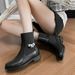 Spot 2025 Autumn And Winter New Inner Height Increase Thick Heel Martin Boots Women's Belt Buckle Black Round Head Lock Chelsea Short_vogvips.com