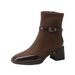 High Heel Ankle Boots For Women 2025 New Side Zipper Chunky Heel Winter Women's Boots Square Toe Patchwork Mid-Calf Fashion Boots_vogvips.com