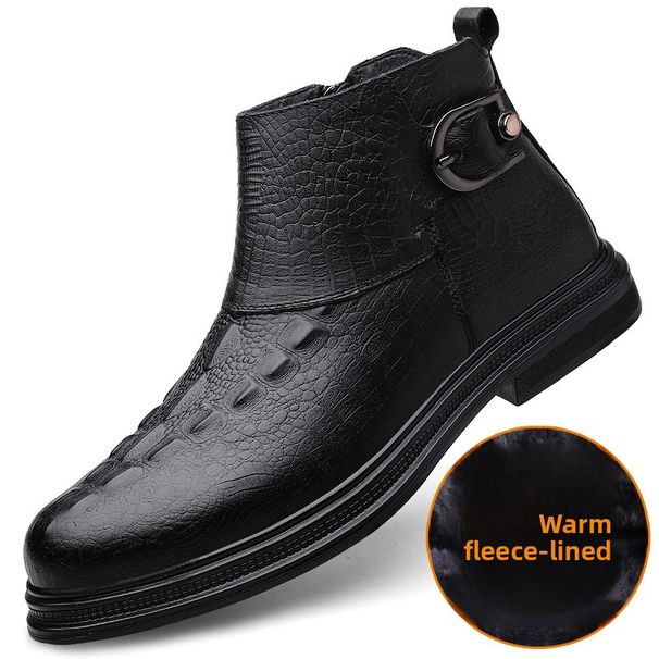Men's Leather Boots Crocodile Pattern First Layer Martin Boots Men's Leather Cotton Boots With Cotton To Keep Warm_vogvips.com