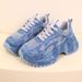 Fall New Heavy Industry Denim Rhinestone Platform Casual Women S Sneakers Round Toe Large Size Single Shoes_vogvips.com