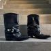 Punk Boots For Women - Chunky Heel Pointed Toe Studded Combat Boots With Buckle Details, Mid-Calf Height, All-Season Wear_vogvips.com