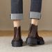 Brown Round Toe Genuine Leather Thick Sole Ankle 2024 Autumn Winter New Suede Height Increasing Versatile Chunky Heel_vogvips.com