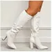 Sexy Pointed Toe Side Long Zipper Knight Boots Fashion Soft Leather Knee High Women Boot Square High Heeledclub Dance_vogvips.com