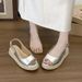 Extremely Comfortable Straw Open-toe For Women, Summer Retro Style, Height-increasing, Thick-soled, Wedge-heeled, Buckle_vogvips.com