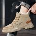 European Warm Series Cotton Winter High-top Martin Yellow Horn Work Large Size Mid-top Fashion Men's Boots Trendy Shoes_vogvips.com
