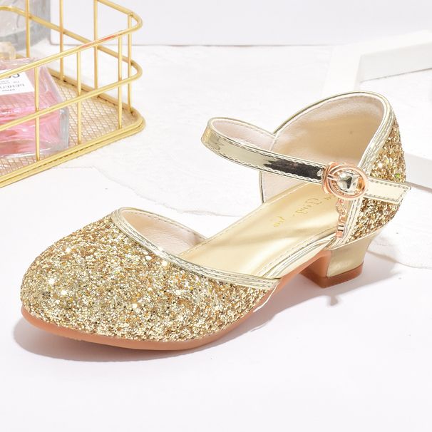 Girls' high heels New children's performance shoes gold and silver with dress runway glass shoes large child princess shoes_vogvips.com