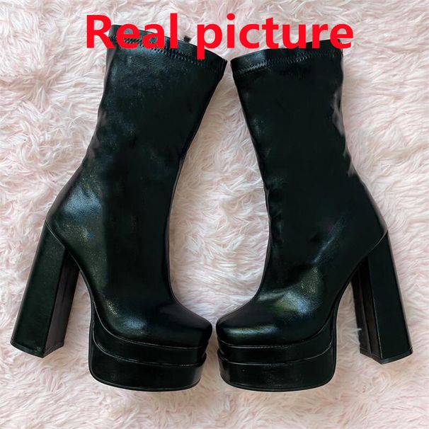 2022 New Women's Shoes Square Toe Chunky Heel Platform All-Season Short Boots Large Size 35-43_vogvips.com