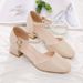 Women's Block-heeled Sandals Spring-summer New Style, One-strap Buckle High-heeled Shoes, Square-toed Mid-heel_vogvips.com