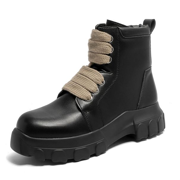 Casual Retro Medium Tube Round Head Tooling Boots Thick Sole Heightening Casual Lace-up Martin Boots_vogvips.com
