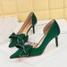 3226-AH37 Korean Style Women's Wedding High Heels Stiletto Shallow Pointed Toe Side Hollow Rhintone Bowknot Single_vogvips.com