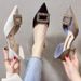 Glitter Rhinestone Square Buckle Decor Party Prom Shoes Temperament Mid Hollow Pointed Toe Ladies Pumps Thin High Heels_vogvips.com