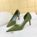 6168-A1 European And American Style Fashion Sexy Slimming Thin High Heel Shallow Mouth Pointed Toe Fabric Side Hollow_vogvips.com