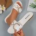Women's Fashionable Slippers Round Toe Flat Sandals Solid Color Metallic Decoration Classic Versatile_vogvips.com