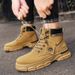 European Warm Series Winter High-top Shoes Fleece Lining, Thickened Martin Boots, Men's Yellow Cotton, Short With Thick Soles,_vogvips.com