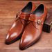 Euro Step New Semi-Hollow Summer Fashion Buckle Breathable Men's Pointed Toe Trendy Leather Shoes_vogvips.com
