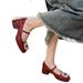 French High Red Small Leather Mary Jane Women's Thick Heels, Versatile Single Rhinestone Wedding Shoes, Bridal Shoes_vogvips.com