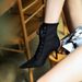 Women's Stylish Pointed Toe Stiletto Heel Ankle Boots With Crisscross Lace-Up Design, Soft Suede Upper For Night Out & Daily Wear Lace Up Short Boots_vogvips.com