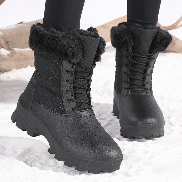 Snow Boots For Women, Ski Boots, Cotton Shoes With Plush Insulation, Outdoor Hiking Boots For Warmth_vogvips.com