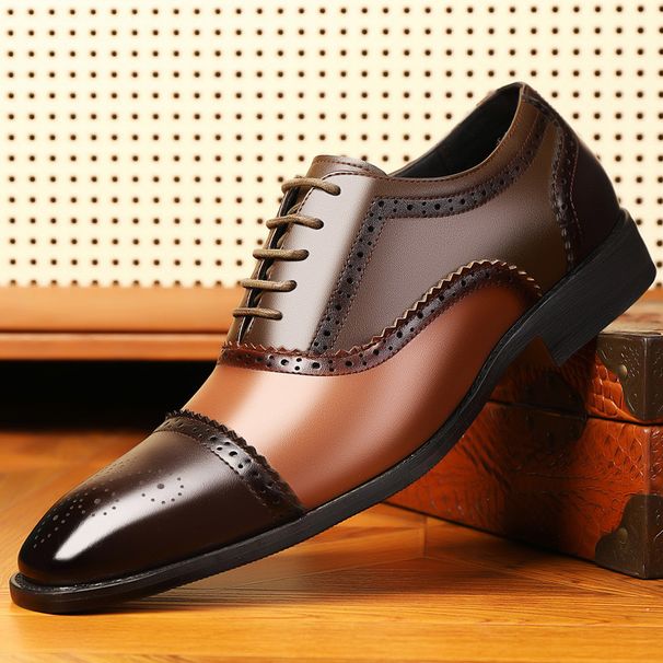 Spring And Autumn New Blok Color Blocked Men's Carved Fashionable Breathable Versatile Business Dress Wedding Leather_vogvips.com