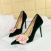 3739-H57 Style Banquet High-heeled With Thin Heels, West Suede, Light Mouthed Pointed, Color Blocked Flower Single Shoes_vogvips.com