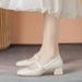 Single Shoes Women's Middle Heel Mary Square Head Jane Shoes Light Mouth Skirt Single Shoes High Heels Leather Shoes_vogvips.com