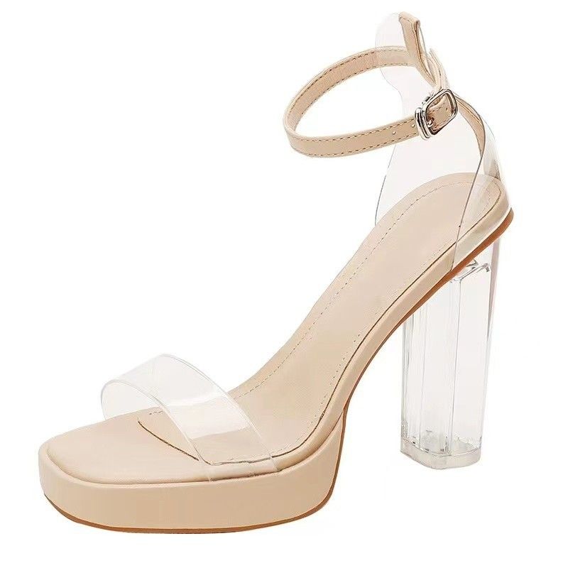 Crystal Glass Transparent High Heels For Women, Spring/Summer Chunky Heel French Sandals, 2025 New Women's Shoes_vogvips.com