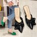 2022 Summer New Korean Style Bowknot Closed-Toe Sandals Women, Fashionable High Heel Pointed Toe Half Slippers For Women_vogvips.com
