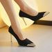 2025 Fall New Black Heels For Women, Metal Pointed Toe, Thin Heel, Suede, French Style, Elegant Women's High Heel Pumps_vogvips.com
