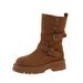Women's Round Toe Belt Buckle Western Cowboy Boots Retro Slimming Rider Style Winter New Niche Collection_vogvips.com